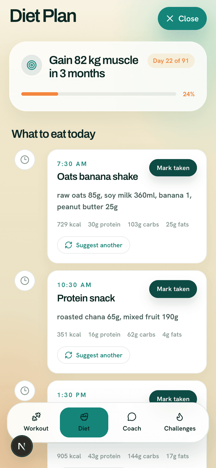 AI diet plan with daily nutrient totals