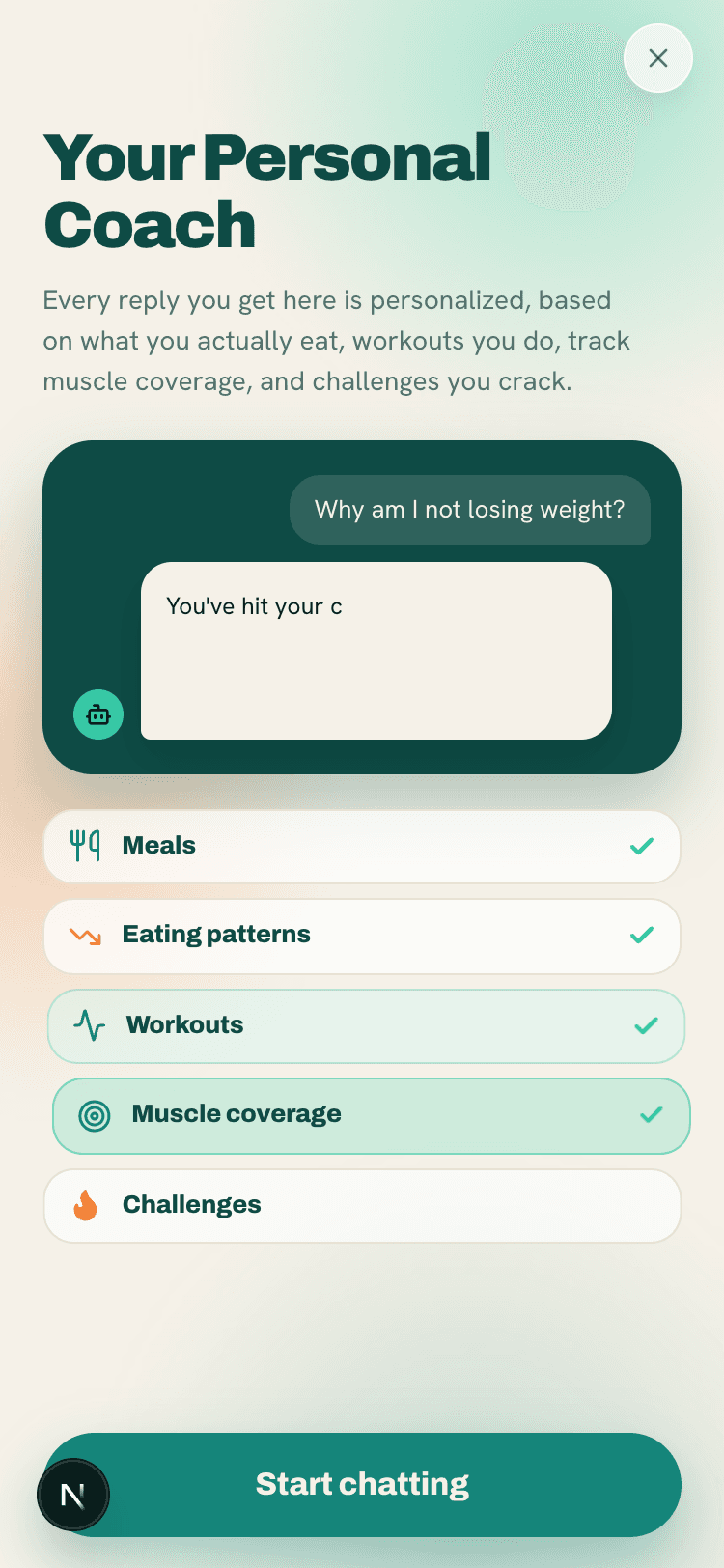 AI coach chat with a personalised answer