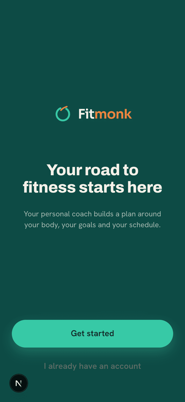 Fitmonk onboarding — welcome screen